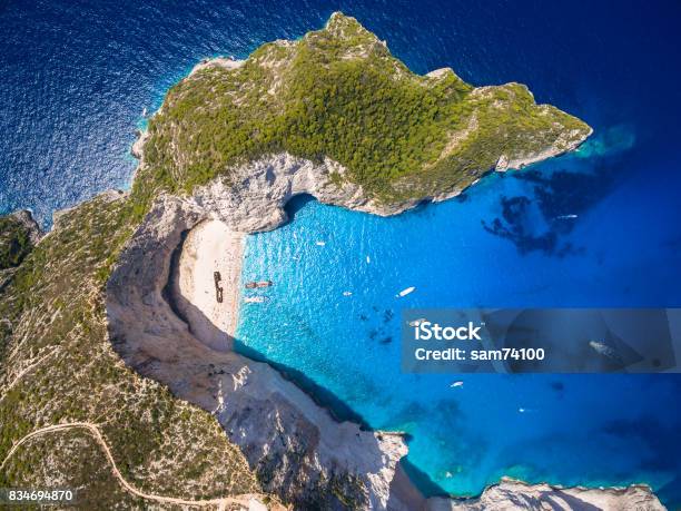 Aerial View Of Navagio Beach Shipwreck View In Zakynthos Island In Greece Stock Photo - Download Image Now