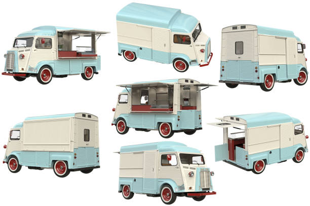 istock Food truck eatery set 834712898