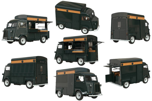 istock Food truck eatery set 834713012