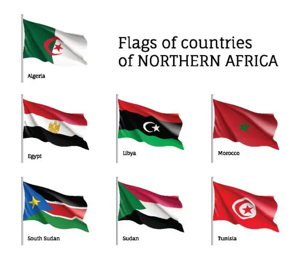Vector illustration of Northern Africa waving flag set