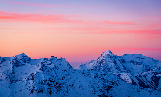 Sunrise behind the Breithorn on the border of Valais and Ticino.