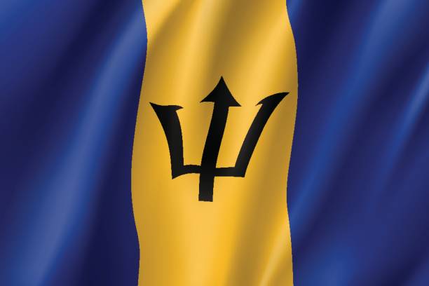 ikona flagi realistyczne barbados - trident barbados flag pride stock illustrations