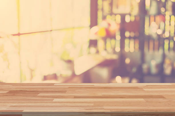 istock Empty wood table and Blurred background display at coffee shop with space for product. 834724988