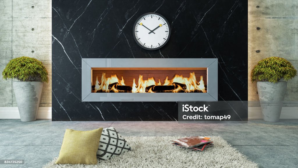 living room with black marble fireplace decor design living room with black marble fireplace 3D design and rendering for your project 3D rendering Fireplace Stock Photo