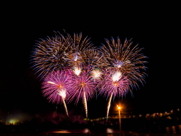 istock Colorful fireworks with multiple bursts against dark sky 834729378