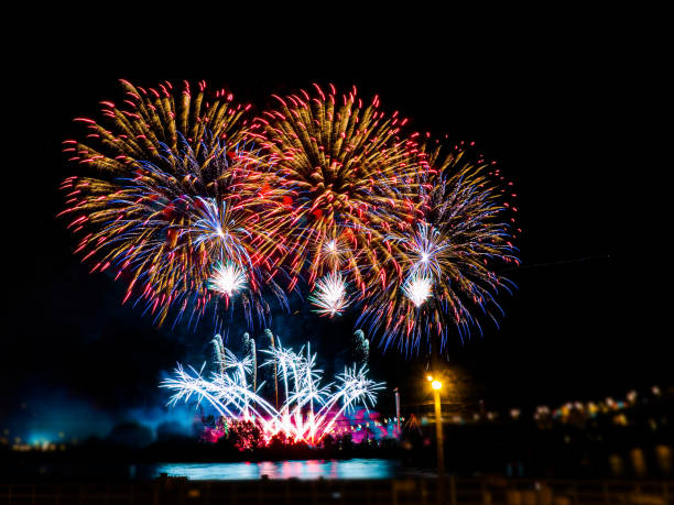 istock Colorful fireworks with multiple bursts against dark sky 834729430