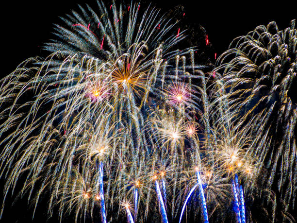istock Colorful fireworks with multiple bursts against dark sky 834730312
