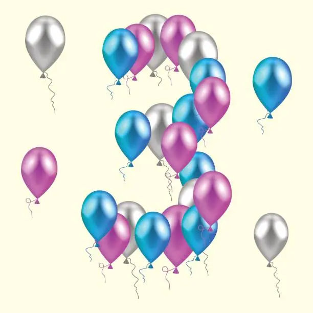 Vector illustration of vector illustration. realistic colored balloons on the third bir