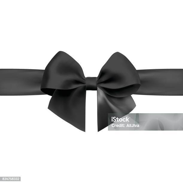 Black Color Gift Ribbon Tied In A Bow On White Background Cut Out Stock  Photo - Download Image Now - iStock