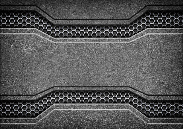 Grunge metal background with shiny metal plate, 3d, illustration