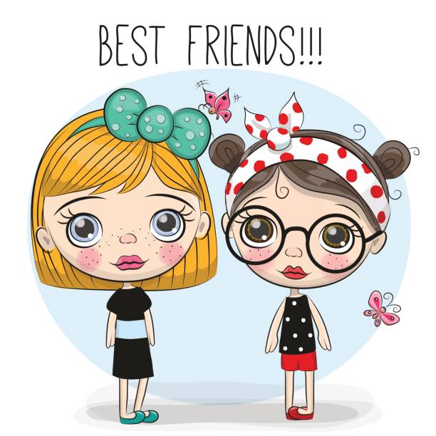 illustrazioni stock, clip art, cartoni animati e icone di tendenza di due ragazze dei cartoni animati carine - butterfly women humor fun