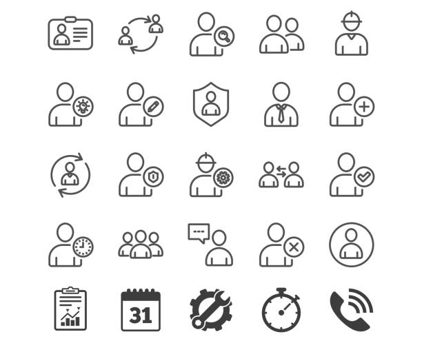 ilustrações de stock, clip art, desenhos animados e ícones de users line icons. profile, group and support. - people director editorial computer icon