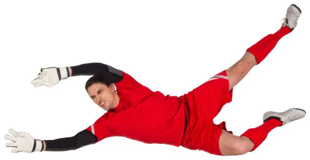 istock Fit goal keeper jumping up 834790788