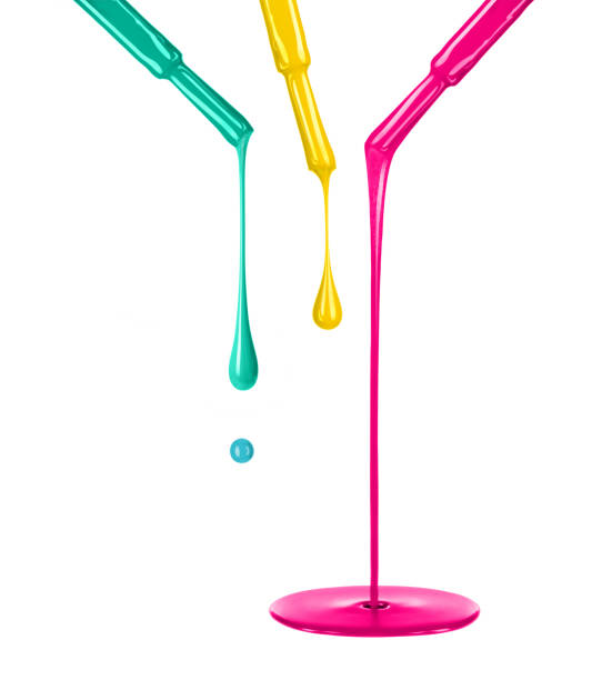 istock Colorful nail polishes dripping from brushes isoalted on white background 834795300