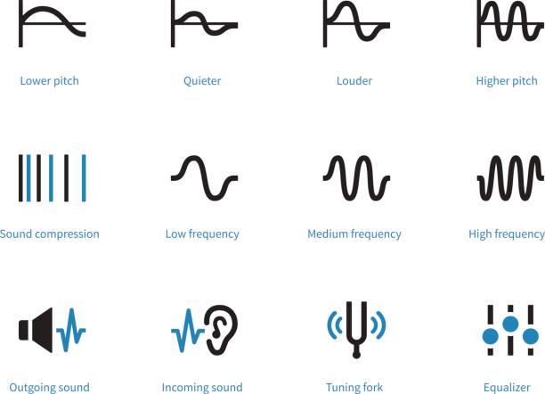 musik und audio-typen duotone symbole auf weißem hintergrund - isolierte farbe grafiken stock-grafiken, -clipart, -cartoons und -symbole