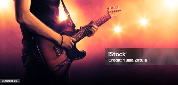 Guitarist Playing A Guitar Closeup Stock Photo - Download Image Now - Electric Guitar, Guitar, Rock Music