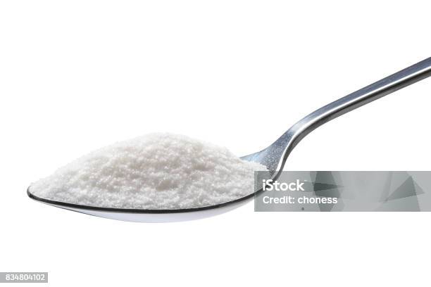 Spoon Of Sugar Isolated On White Background Stock Photo - Download Image Now - Sugar - Food, Powdered Sugar, Spoon