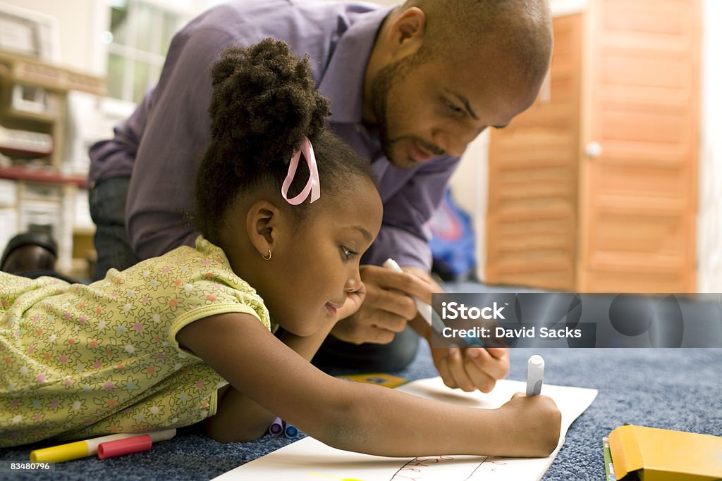 Father drawing with daughter  Child Stock Photo