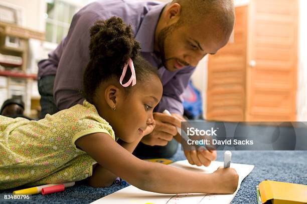 Father Drawing With Daughter Stock Photo - Download Image Now - Child, Drawing - Activity, Advice