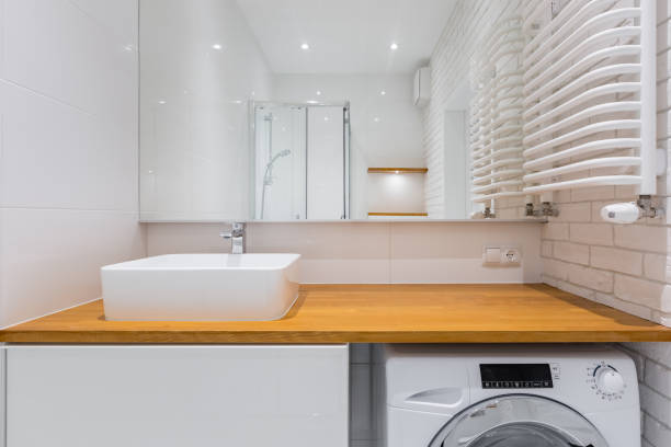 istock Bathroom with wooden countertop 834810124