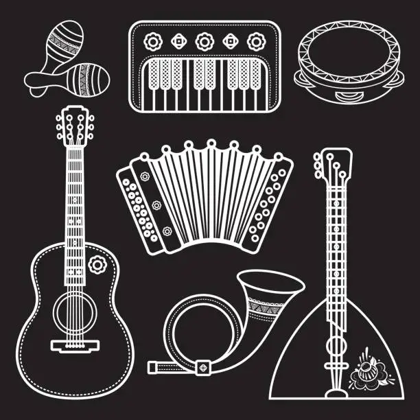 Vector illustration of Musical instruments. Children's toys. Set.