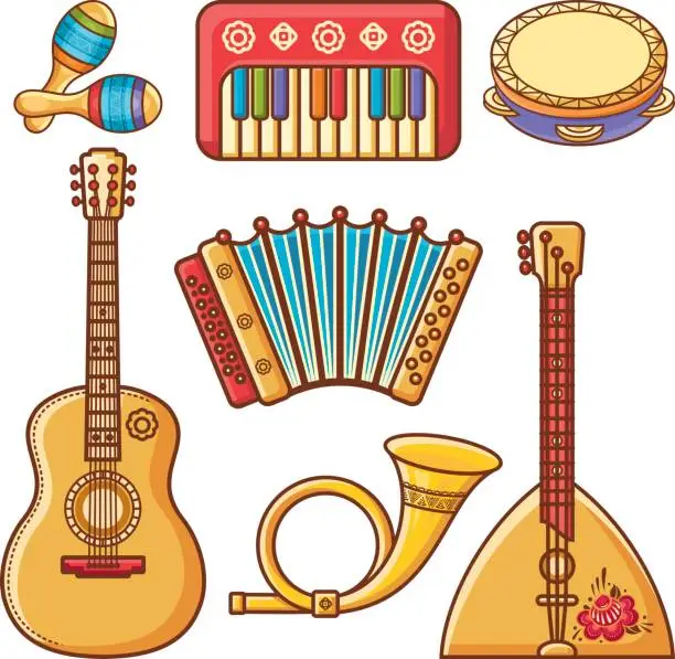 Vector illustration of Musical instruments. Children's toys. Set.