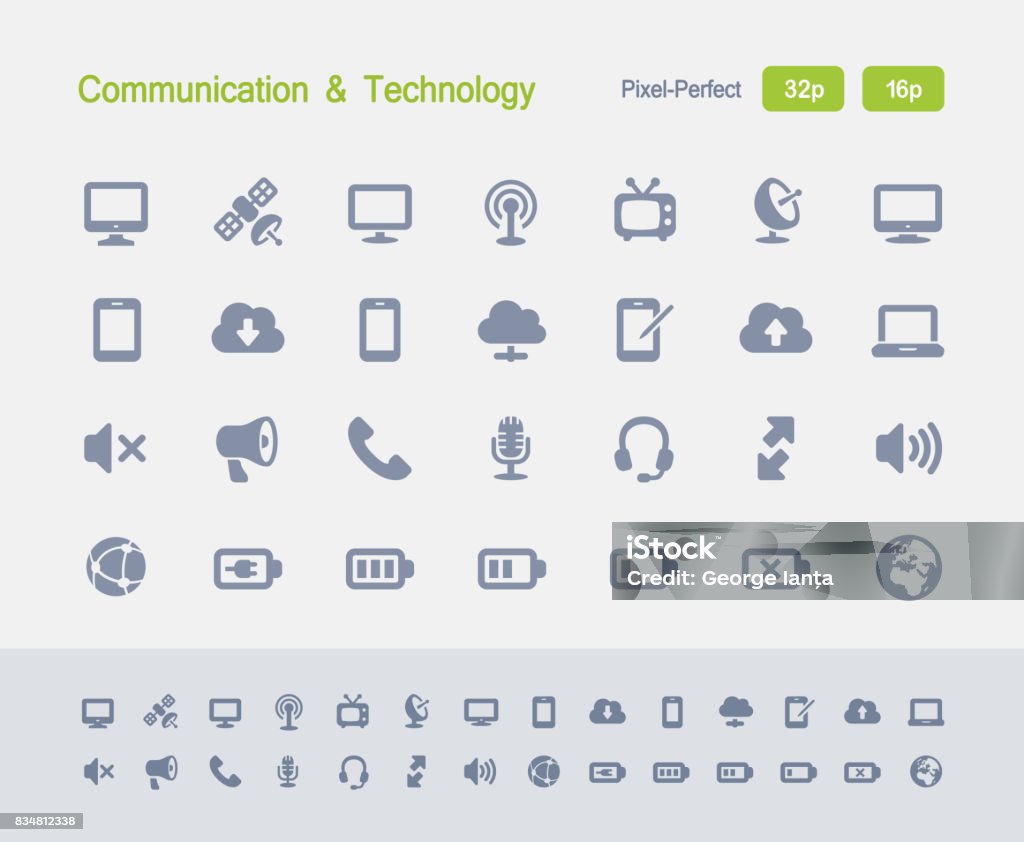 Communication & Technology - Granite Icons A set of 28 professional, pixel-perfect icons designed on a 32x32 pixel grid and redesigned on a 16x16 pixel grid for very small sizes. Radio stock vector