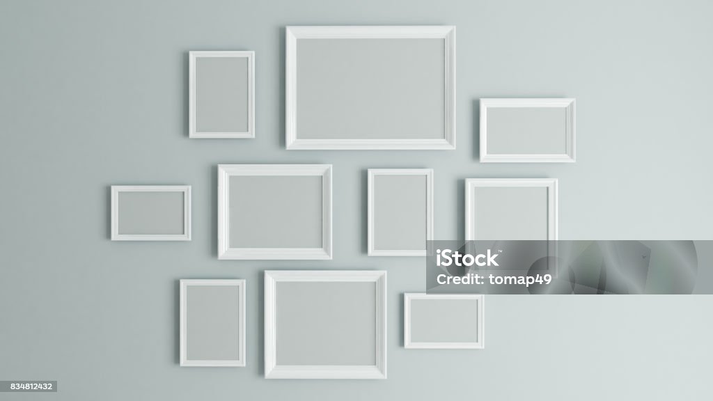 picture white border frame 3D rendering photo or picture art on vintage wall with white border frame 3D rendering Picture Frame Stock Photo