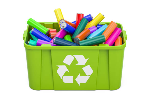 istock Batteries in recycling bin, 3D rendering isolated on white background 834834584