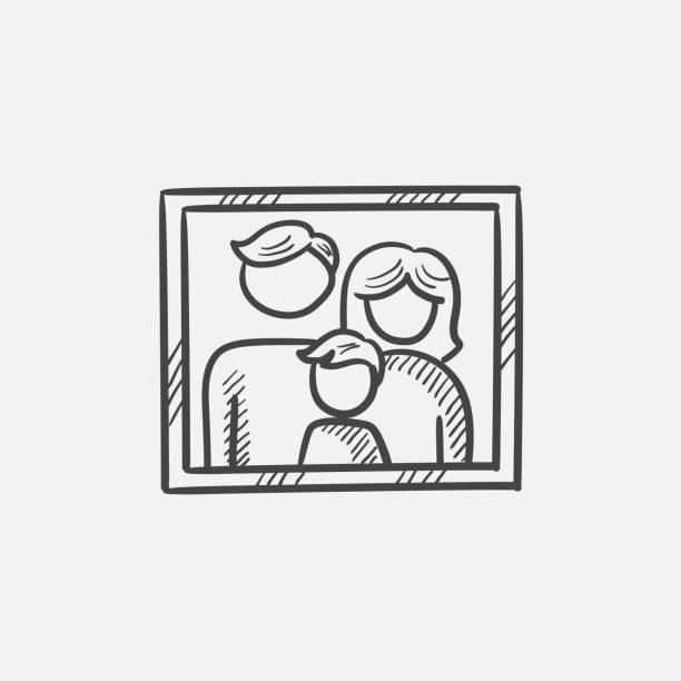 Family photo sketch icon Family photo sketch icon for web, mobile and infographics. Hand drawn vector isolated icon. family photo on wall stock illustrations