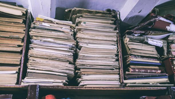 istock Group of old papers in a library 834841148