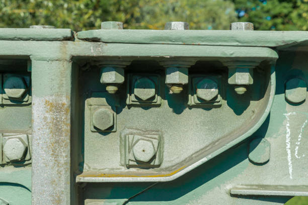 Close-up of a iron bridge with screw and rivet