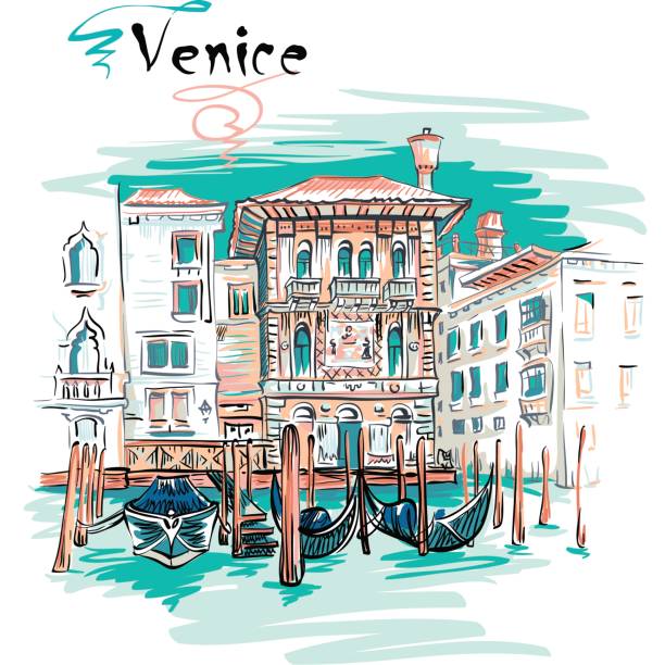 Palazzo on the Grand Canal in Venice, Italia Vector picturesque view with Palazzo in Venetian Gothic style on the Grand Canal in summer day, Venice, Italy. italie stock illustrations