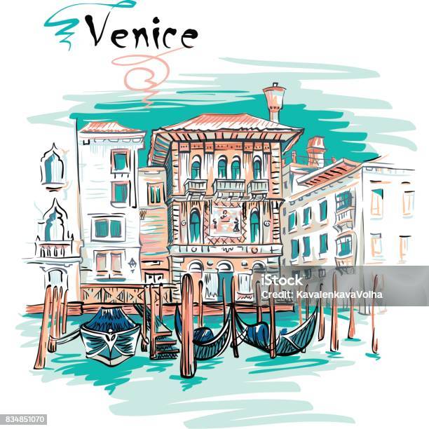 Palazzo On The Grand Canal In Venice Italia Stock Illustration - Download Image Now - City, Multi Colored, Old