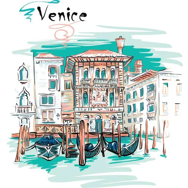 Vector illustration of Palazzo on the Grand Canal in Venice, Italia