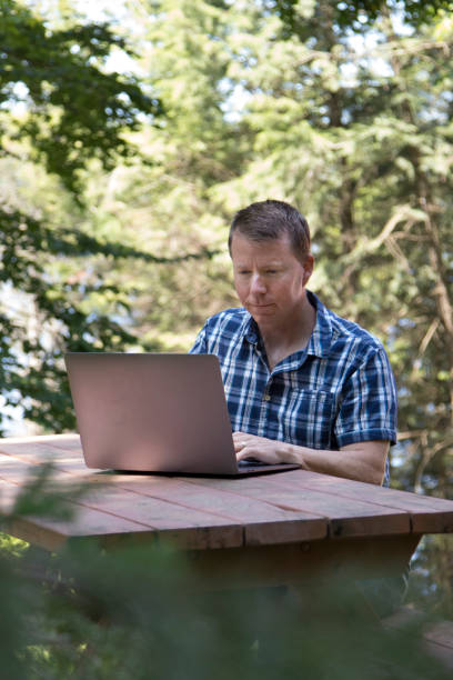 istock Man working on laptop in outdoor setting 834852352