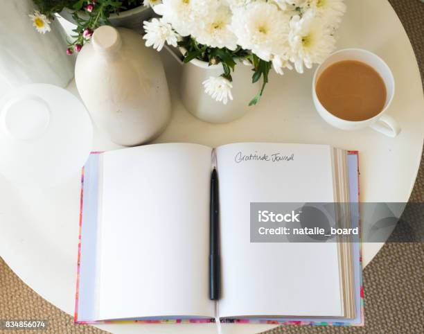 Gratitude Journal From Above Stock Photo - Download Image Now - Zen-like, Diary, Mindfulness