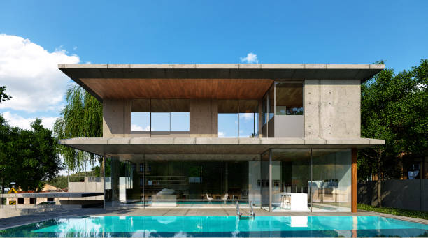 istock loft style modern house swimming pool - 3d rendering 834869748