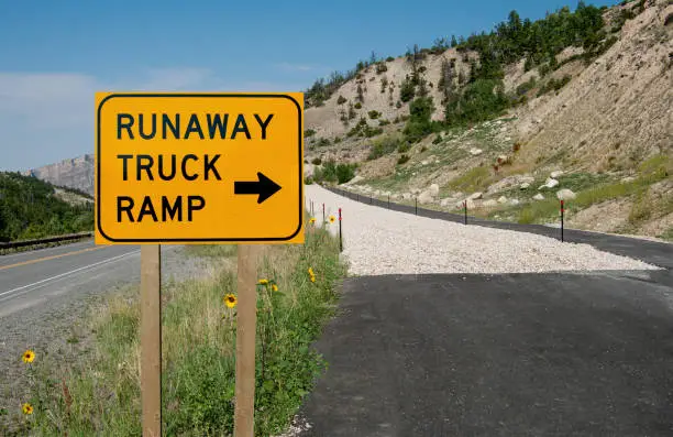 Truck drivers with failing brakes are offered an emergency escape route along a highway in the mountains of northeast Wyoming.