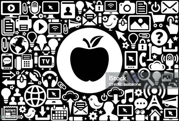 School Apple Icon Black And White Internet Technology Background Stock Illustration - Download Image Now