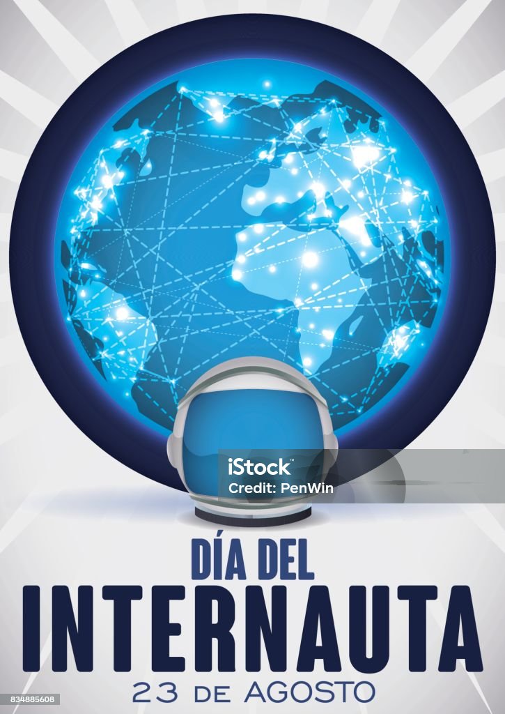 Internaut Red Globe Connected Through Network And Astronaut Helmet For Internaut Day ...