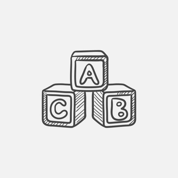 illustrations, cliparts, dessins animés et icônes de cubes alphabet croquis icône - abc