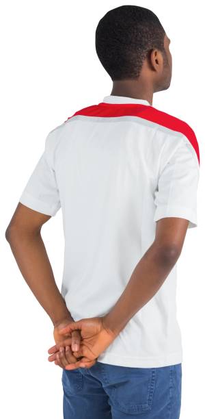 istock Football fan in white standing 834903848