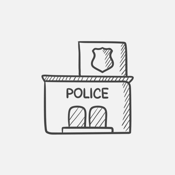 Police station  sketch ico Police station  sketch icon for web, mobile and infographics. Hand drawn vector isolated icon. police station canada stock illustrations
