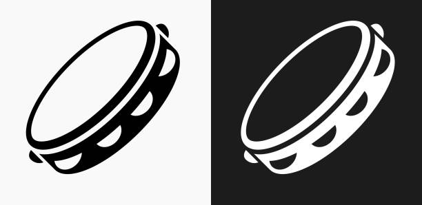 ikona tamburyna na czarno-białym tle wektora - tambourine stock illustrations