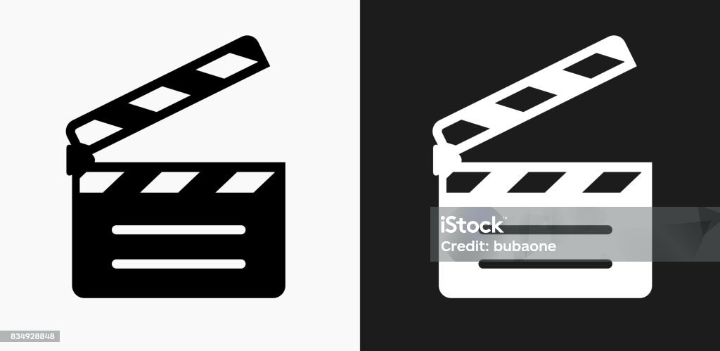 Movie Clapper Icon on Black and White Vector Backgrounds Movie Clapper Icon on Black and White Vector Backgrounds. This vector illustration includes two variations of the icon one in black on a light background on the left and another version in white on a dark background positioned on the right. The vector icon is simple yet elegant and can be used in a variety of ways including website or mobile application icon. This royalty free image is 100% vector based and all design elements can be scaled to any size. Film Slate stock vector
