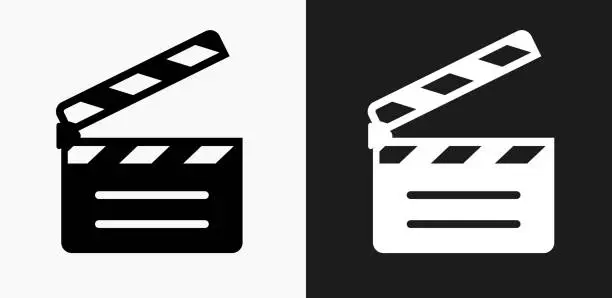 Vector illustration of Movie Clapper Icon on Black and White Vector Backgrounds