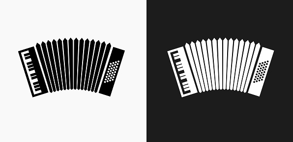 Accordion Icon on Black and White Vector Backgrounds. This vector illustration includes two variations of the icon one in black on a light background on the left and another version in white on a dark background positioned on the right. The vector icon is simple yet elegant and can be used in a variety of ways including website or mobile application icon. This royalty free image is 100% vector based and all design elements can be scaled to any size.