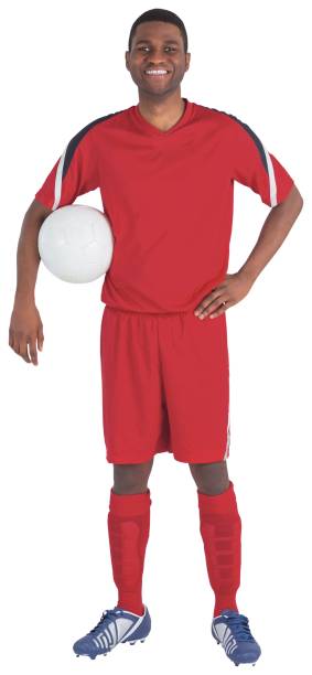 istock Handsome football player in red jersey 834957030