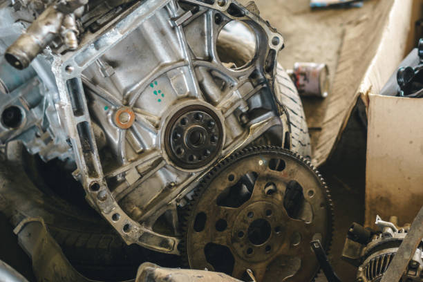 istock Opened old engine block interior part of car 834964580